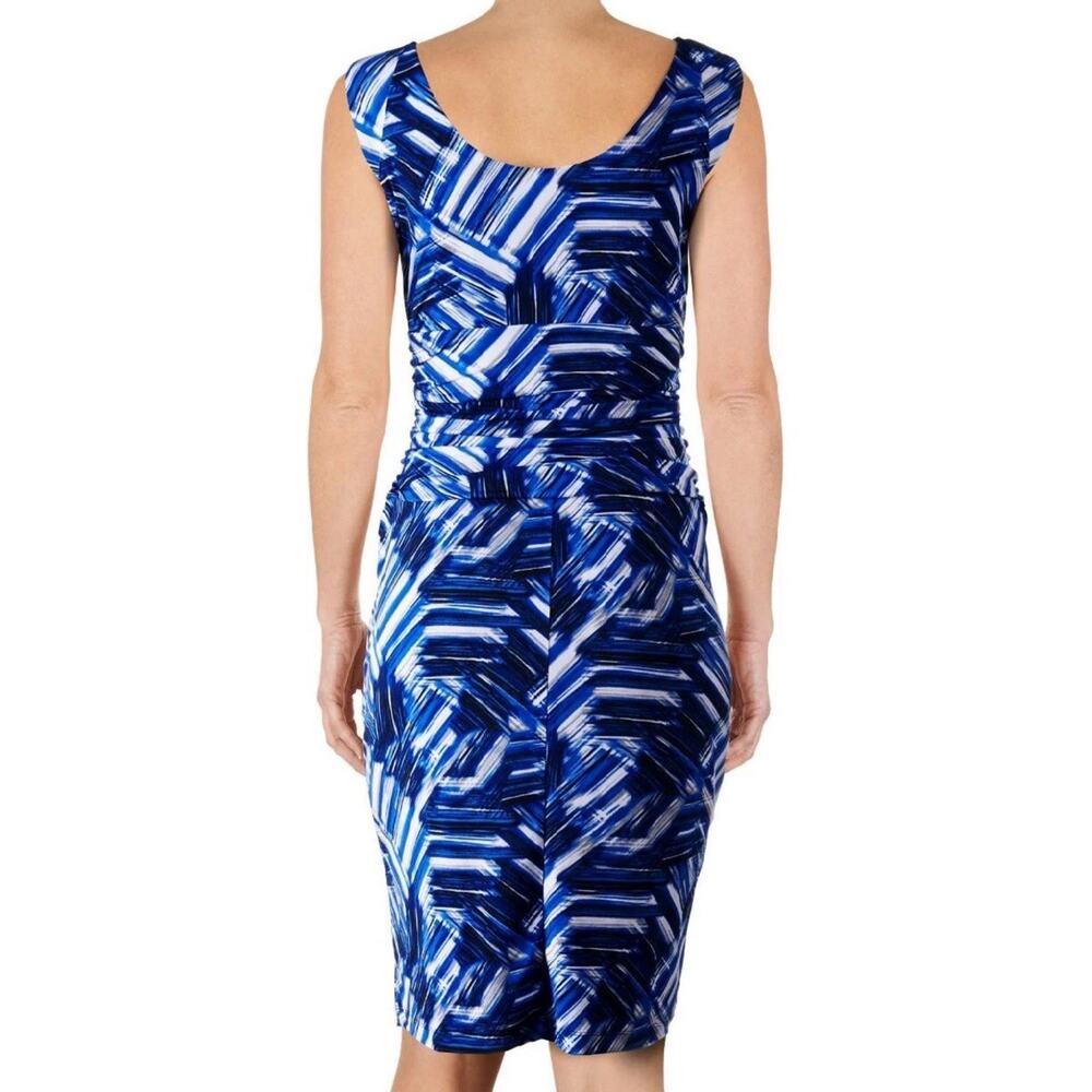 Nine West 3946 Blue 14 Abstract Ruched Waist Stretch Jersey Sheath Dress $98 - Picture 4 of 16
